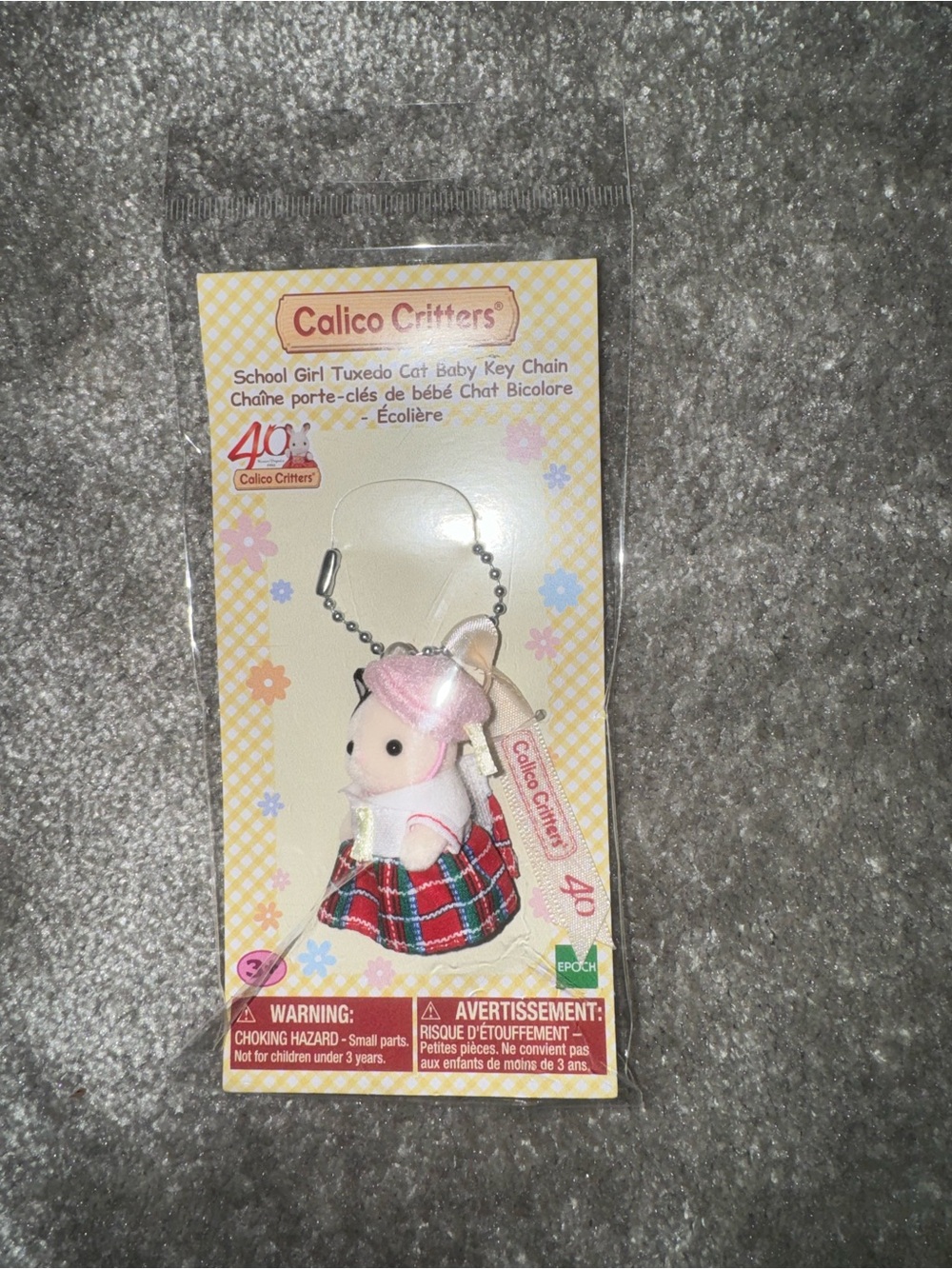 Calico Critters Pink School Girl Tuxedo Cat Key Chain